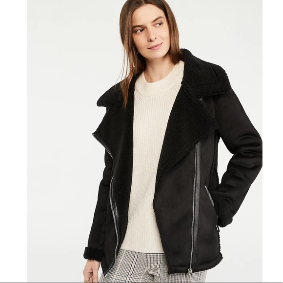 Ann Taylor Sherpa Moto Jacket Faux Suede 541396